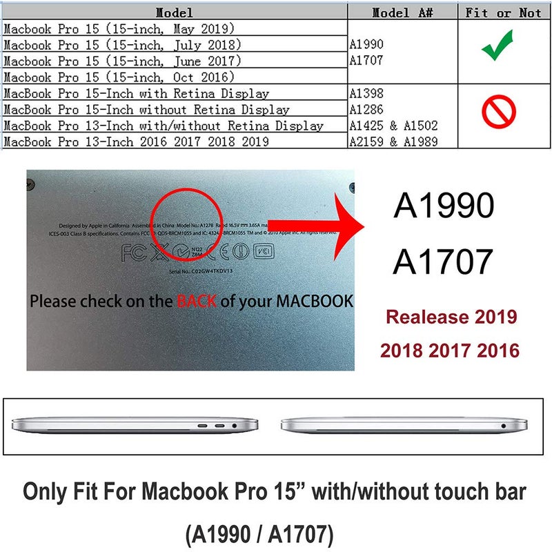 RUBAN Case for MacBook Pro 15 inch 2019 2018 2017 2016 Release A1990/A1707 with Touch Bar, Plastic Hard Shell Cover, Crystal Clear - Image 2